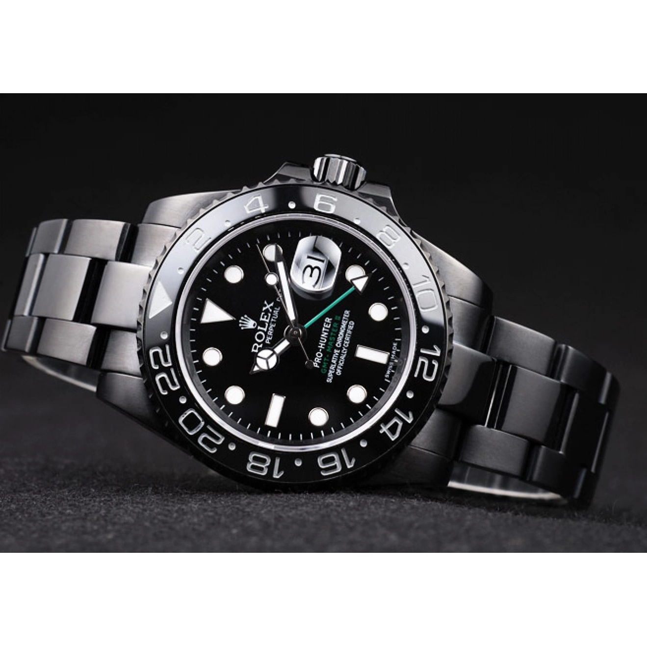 Good copy rolex watches II GMT Black Master Strap Pro-Hunter Steel Black Swiss Rolex Dial 0803